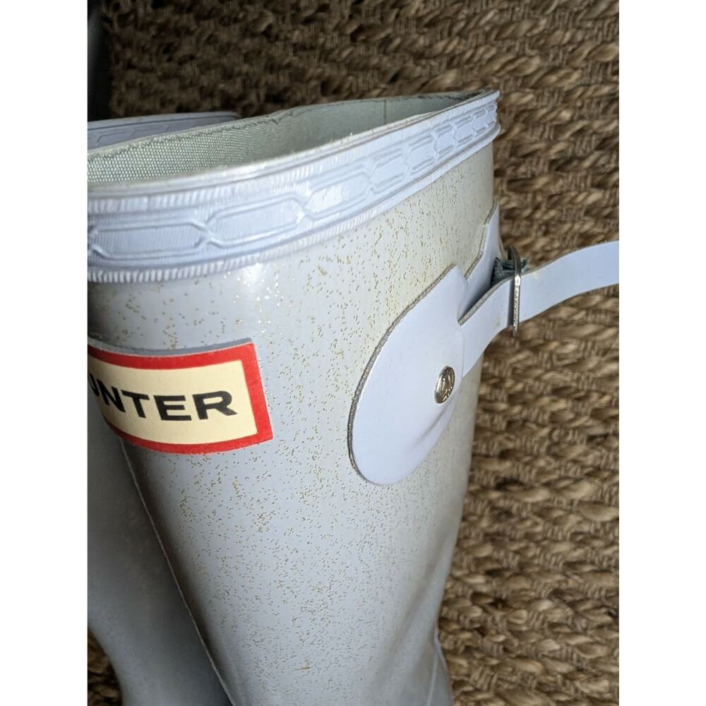 Hunter Original Tall Rain Boots Blue Sparkle Women's 6 Outdoor Waterproof - Picture 9 of 11